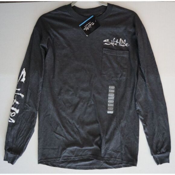 Salt Life SLM10303 Men Sz M Gray Heather Hook Line and Sinker L/S Pocket Tee - Picture 6 of 7